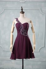  Dark Purple Sleeveless Beading and Ruching Prom Party Dress