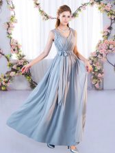 Custom Fit Belt Quinceanera Dama Dress Grey Lace Up Sleeveless Floor Length