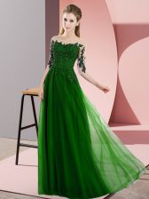  Green Empire Beading and Lace Quinceanera Court Dresses Lace Up Chiffon Half Sleeves Floor Length