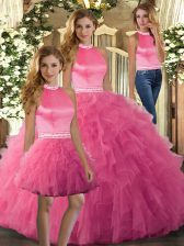  Hot Pink Sleeveless Ruffles Floor Length Vestidos de Quinceanera