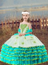  Ball Gowns Kids Pageant Dress Aqua Blue Straps Organza Sleeveless Floor Length Lace Up
