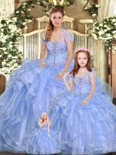  Lavender Strapless Lace Up Beading and Ruffles 15th Birthday Dress Sleeveless