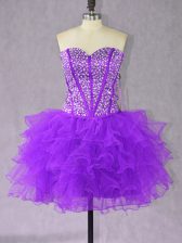 Attractive Organza Sleeveless Mini Length Prom Dresses and Beading and Ruffles