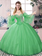 Excellent Green Sweet 16 Dress Sweet 16 and Quinceanera with Beading Sweetheart Long Sleeves Lace Up