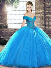 Designer Organza Sleeveless Sweet 16 Dresses Brush Train and Beading