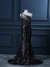 Deluxe Sleeveless Beading Backless with Black Brush Train