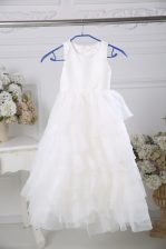  Scoop Sleeveless Zipper Toddler Flower Girl Dress White Chiffon