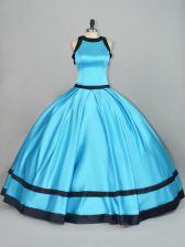 Wonderful Baby Blue Satin Zipper Scoop Sleeveless Floor Length Quinceanera Dresses Ruching