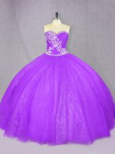  Sweetheart Sleeveless Vestidos de Quinceanera Floor Length Beading Lavender Tulle