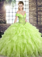 Shining Sleeveless Brush Train Lace Up Beading and Ruffles Sweet 16 Dresses