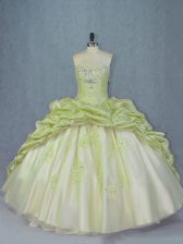 Popular Yellow Green Sleeveless Organza and Tulle Brush Train Lace Up Sweet 16 Dresses for Sweet 16 and Quinceanera