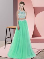 Lovely Apple Green Halter Top Neckline Lace Vestidos de Damas Sleeveless Zipper