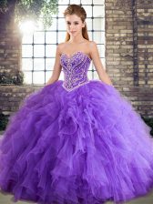 Exceptional Floor Length Lavender 15 Quinceanera Dress Tulle Sleeveless Beading and Ruffles
