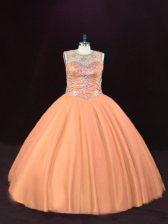 Enchanting Floor Length Lace Up Quinceanera Gown Peach for Sweet 16 and Quinceanera with Beading
