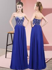 New Arrival Royal Blue Zipper Sweetheart Beading Prom Dress Chiffon Sleeveless