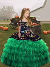  Green Sleeveless Organza Lace Up Little Girl Pageant Gowns for Party and Wedding Party