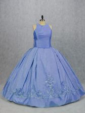 Sophisticated Scoop Sleeveless Satin Quinceanera Gowns Embroidery Zipper