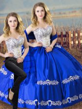  Sweetheart Sleeveless Satin and Organza Sweet 16 Dresses Beading and Embroidery Lace Up