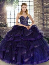  Purple Sweetheart Lace Up Beading and Ruffles Vestidos de Quinceanera Sleeveless
