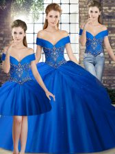 Unique Royal Blue Sleeveless Beading and Pick Ups Lace Up Sweet 16 Dresses