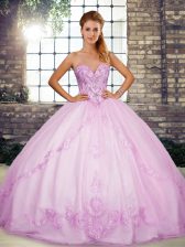 Inexpensive Lilac Sweetheart Neckline Beading and Embroidery 15 Quinceanera Dress Sleeveless Lace Up