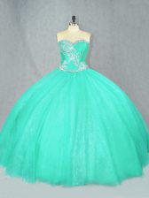  Floor Length Turquoise Sweet 16 Dress Tulle Sleeveless Beading