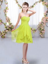  Empire Dama Dress Yellow Green Sweetheart Chiffon Sleeveless Knee Length Lace Up