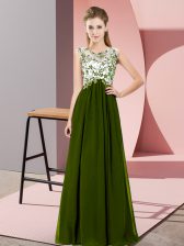 Vintage Chiffon Sleeveless Floor Length Dama Dress for Quinceanera and Beading and Appliques