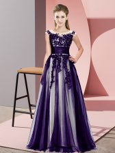 Custom Fit Floor Length Purple Dama Dress Tulle Sleeveless Beading and Lace