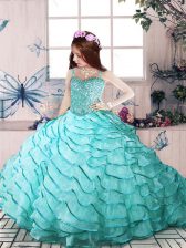  Aqua Blue Spaghetti Straps Neckline Beading and Ruffled Layers Pageant Dress Wholesale Sleeveless Lace Up