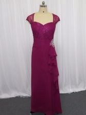 Custom Fit Floor Length Zipper Homecoming Dress Fuchsia for Prom and Party and Military Ball with Beading and Lace and Appliques