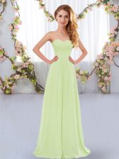  Sweetheart Sleeveless Damas Dress Floor Length Ruching Yellow Green Chiffon