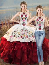 Customized Organza Sleeveless Floor Length Sweet 16 Dresses and Embroidery and Ruffles