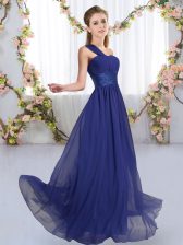 Dramatic Royal Blue Vestidos de Damas Wedding Party with Ruching One Shoulder Sleeveless Lace Up