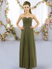 Olive Green Empire Ruching Quinceanera Court of Honor Dress Lace Up Chiffon Sleeveless Floor Length