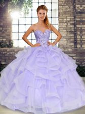 Romantic Sleeveless Lace Up Floor Length Beading and Ruffles Vestidos de Quinceanera