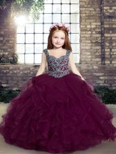  Tulle Sleeveless Floor Length Pageant Gowns For Girls and Beading and Ruffles