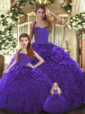 Dazzling Halter Top Sleeveless Sweet 16 Dresses Floor Length Ruffles Purple Organza