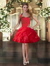  Mini Length Red Tulle Sleeveless Ruffles