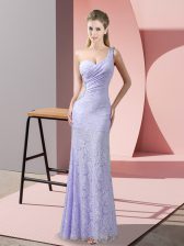 Smart Floor Length Lavender Evening Dress Lace Sleeveless Beading and Lace