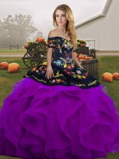 Modest Tulle Sleeveless Floor Length Quince Ball Gowns and Embroidery and Ruffles