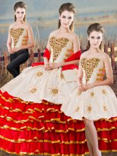  Sleeveless Beading and Ruffled Layers Lace Up Quinceanera Gown