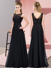 Luxury Sleeveless Chiffon Floor Length Zipper Damas Dress in Black with Beading and Appliques