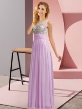  Lavender Sleeveless Beading Floor Length Dama Dress