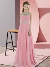  Floor Length Watermelon Red Evening Dress Scoop Sleeveless Zipper