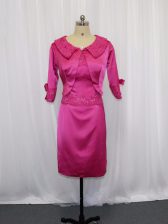  Lace and Appliques Prom Dress Hot Pink Zipper Sleeveless Mini Length