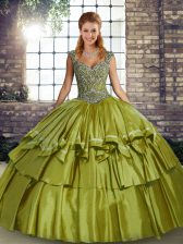  Straps Sleeveless Taffeta Sweet 16 Dress Beading and Ruffled Layers Lace Up