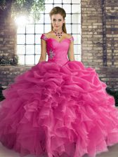  Floor Length Ball Gowns Sleeveless Hot Pink Sweet 16 Quinceanera Dress Lace Up