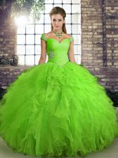 Beautiful Sleeveless Beading and Ruffles Lace Up Sweet 16 Dress