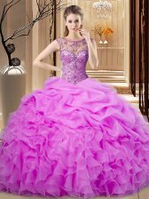 Fantastic Lilac 15 Quinceanera Dress Sweet 16 and Quinceanera with Beading and Pick Ups Scoop Sleeveless Lace Up